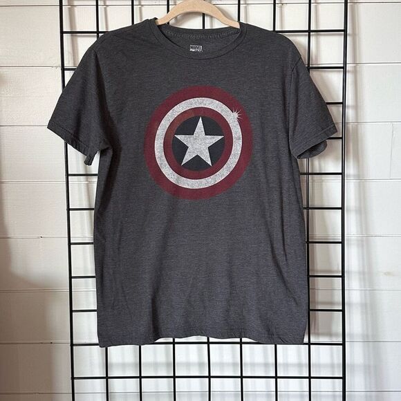Marvel Comics Captain America T-Shirt Mens L Dark Heather‎ Gray Shield Emblem - Picture 1 of 7